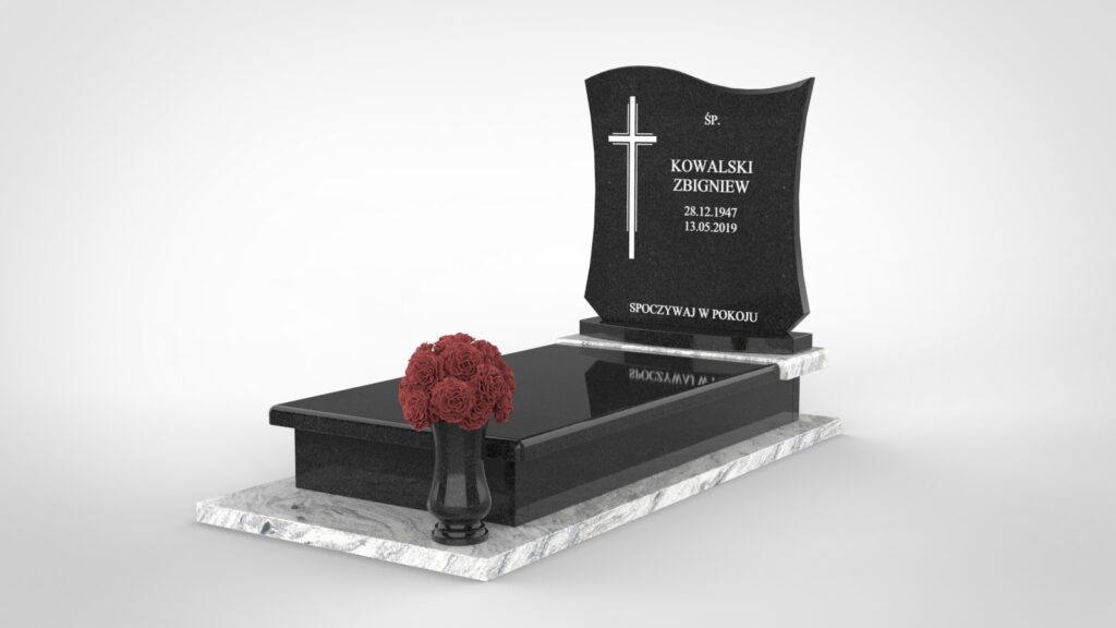 Nagrobek z falowaną tablicą – Monumental Black i Viscount White (t05d)