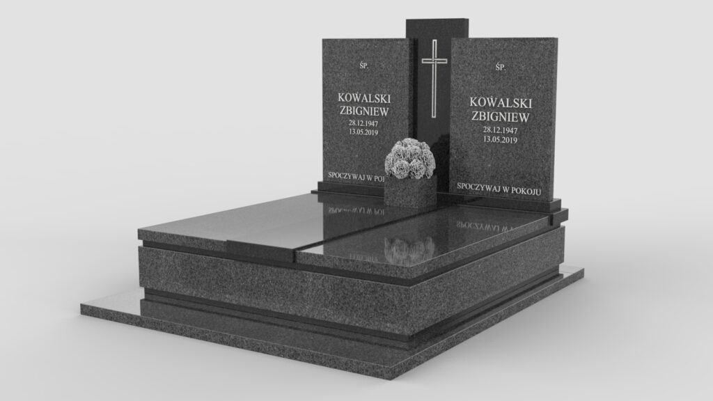 Elegancki nagrobek z dwoma tablicami i wstawką (p01a)