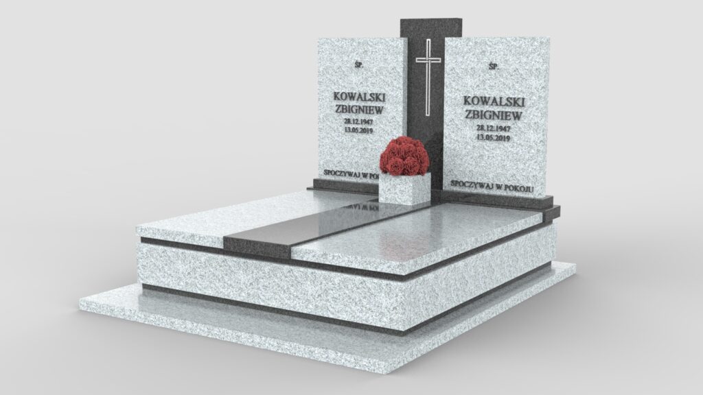 Elegancki nagrobek z dwoma tablicami i wstawką (p01b)