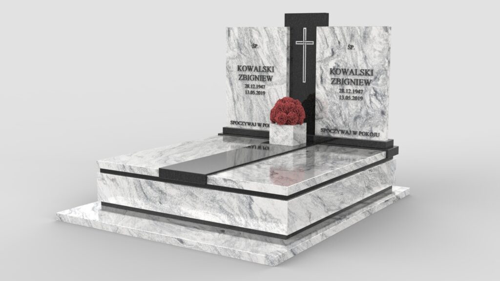 Elegancki nagrobek z dwoma tablicami i wstawką (p01c)