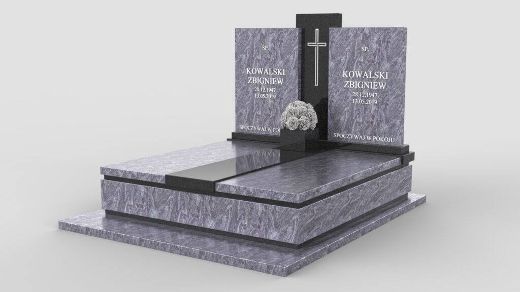 Elegancki nagrobek z dwoma tablicami i wstawką (p01d)