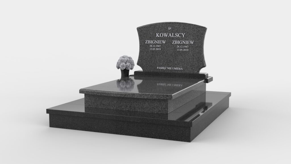 Prosty nagrobek podwójny wykończony ćwierćwałkiem (p07a)