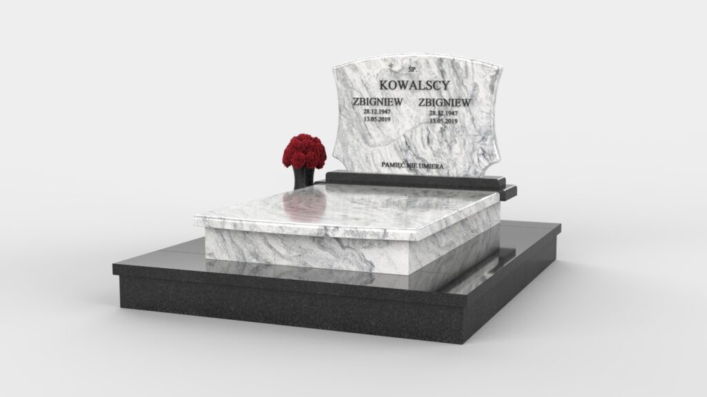 Prosty nagrobek podwójny wykończony ćwierćwałkiem (p07b)