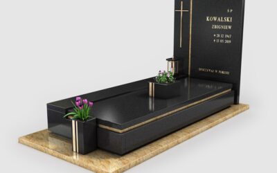 Nowoczesny grobowiec z kamiennymi wstawkami w kolorze złota